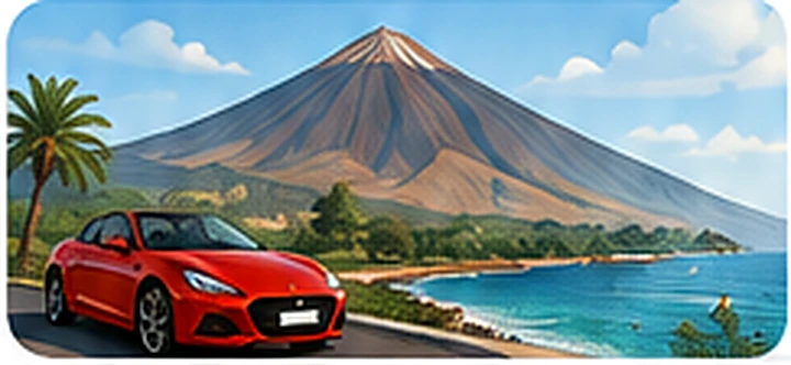 Arcade-style illustration of Tenerife and Mount Teide