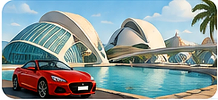 Arcade-style illustration of Valencia's City of Arts and Sciences