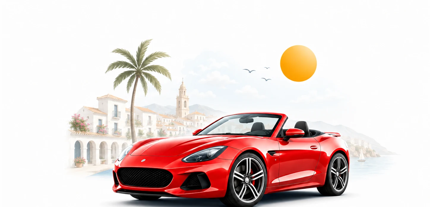 Red convertible rental car on the Spanish coast